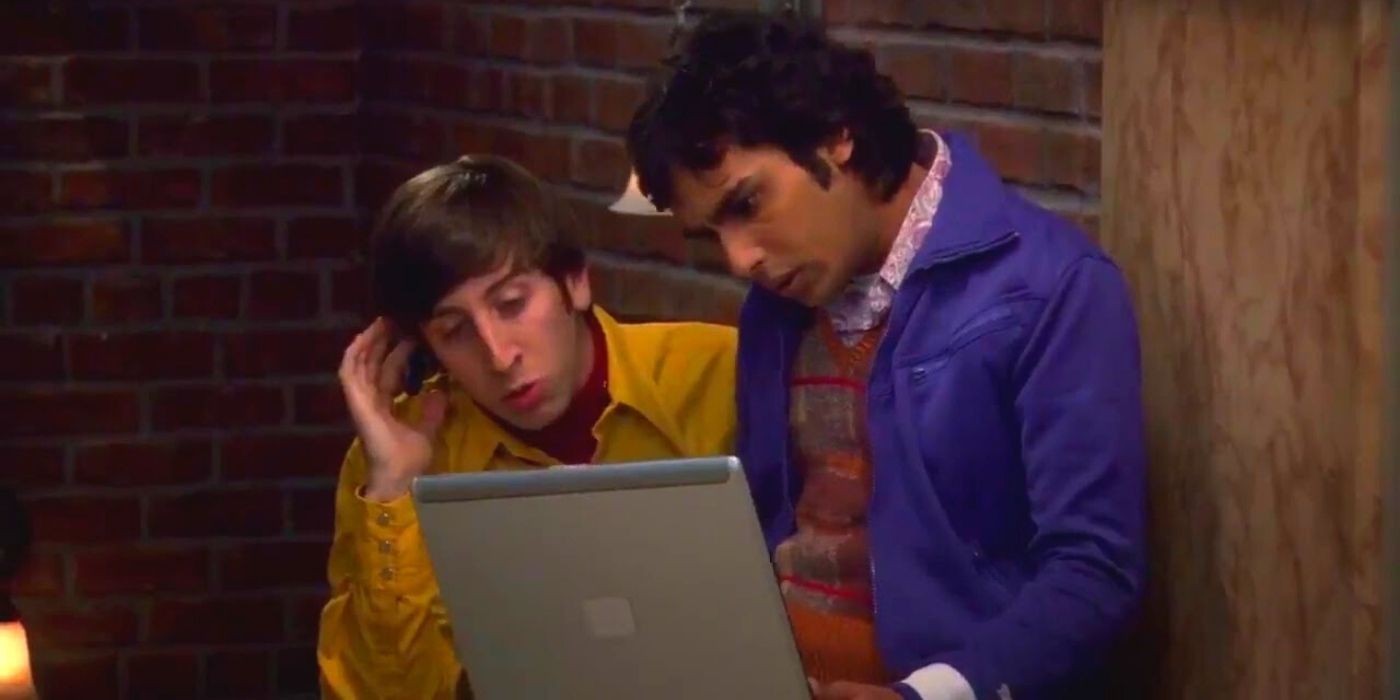 Howard and Raj spying on Sheldon on The Big Bang Theory