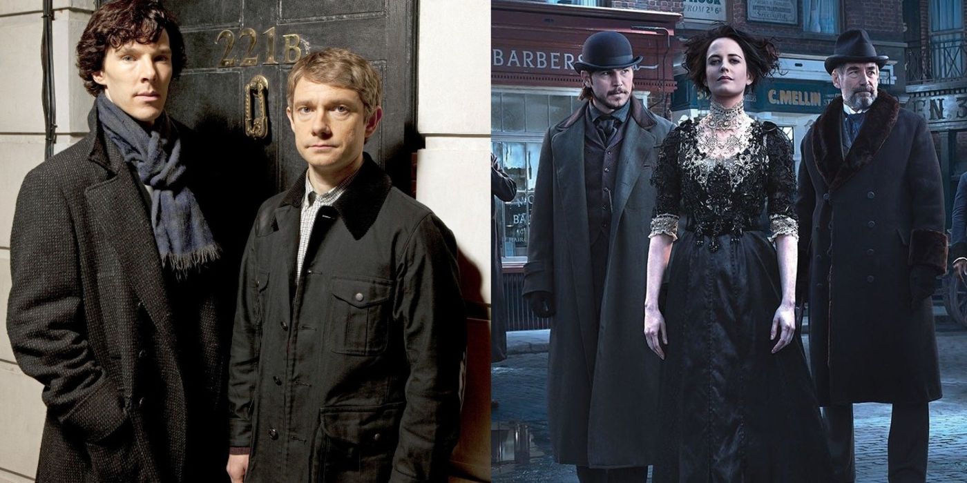 Split images from The Irregulars and Sherlock side by side