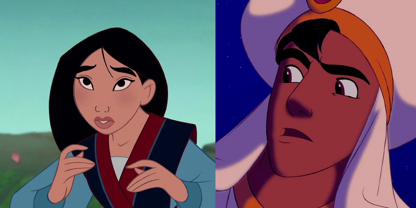 Mulan in Mulan and Prince Adam in Aladdin