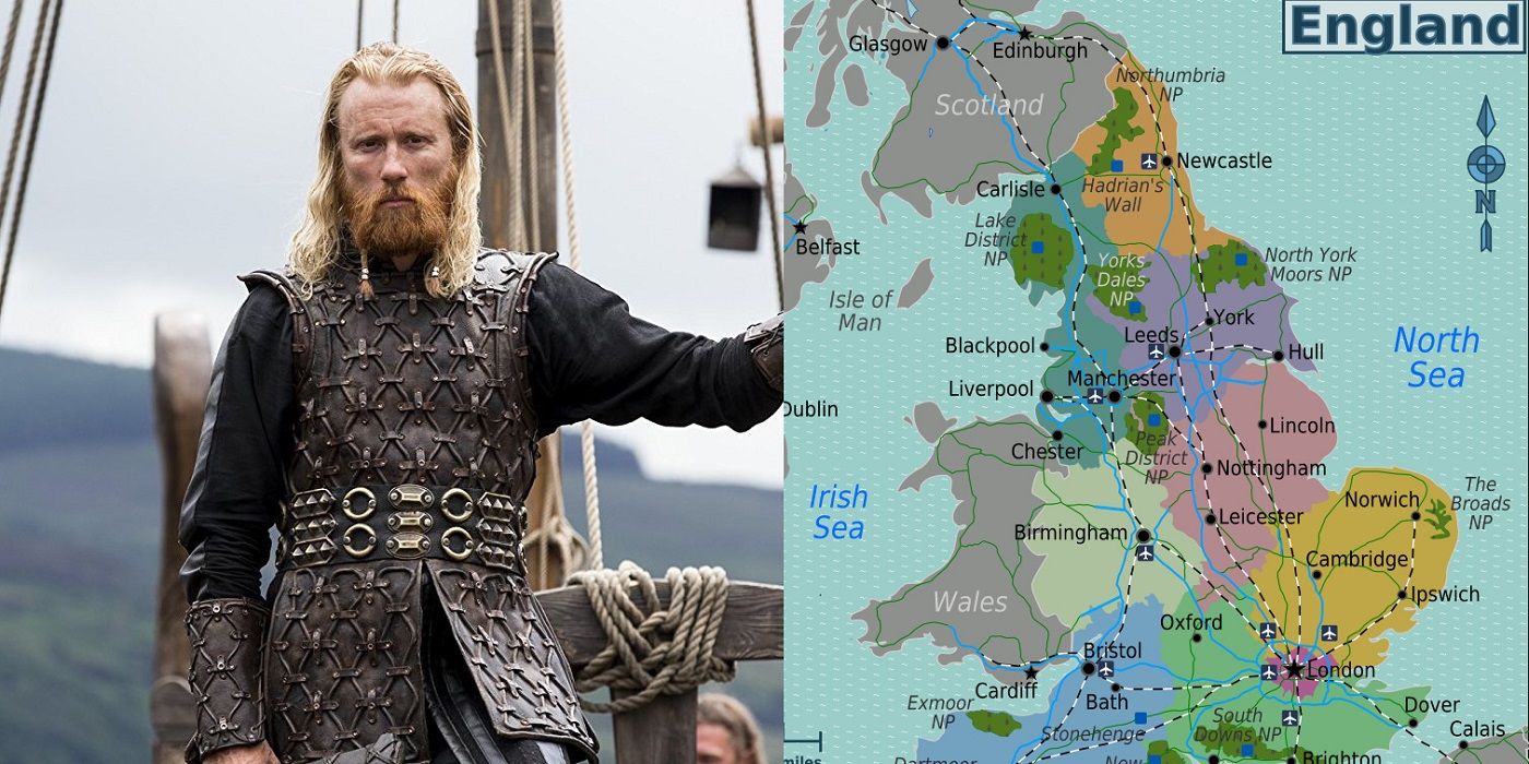 Borg no navio em Vikings e mapa da Inglaterra