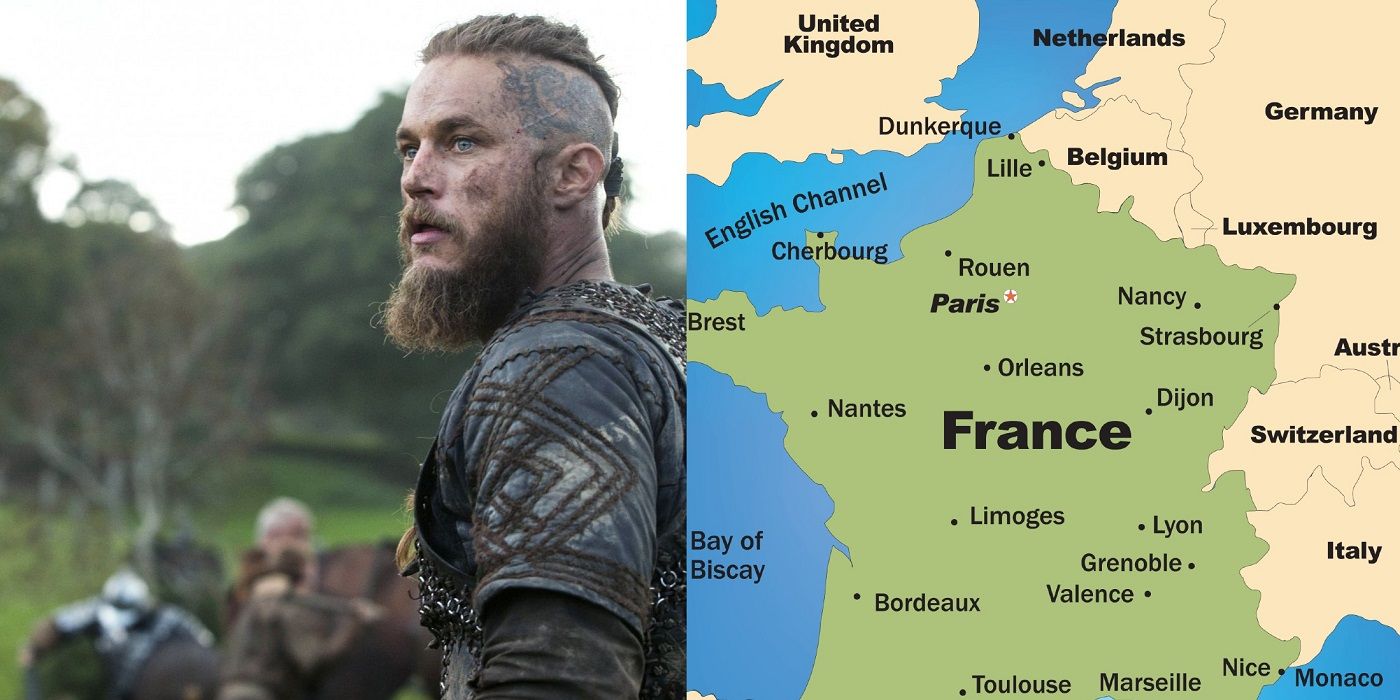 Ragnar em Vikings com mapa da França
