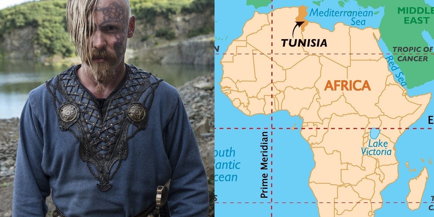 Halfdan em Vikings e mapa da África