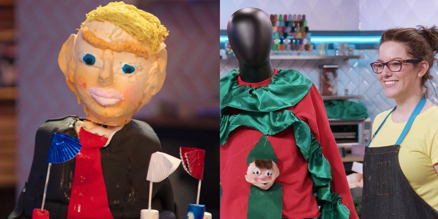 Donald Trump cake and elf cake seen in Nailed it!