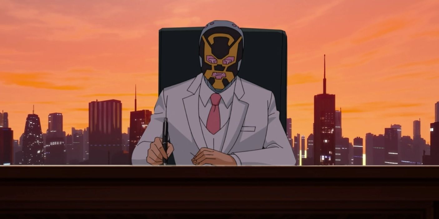 Machine Head sitting at his desk in Invincible