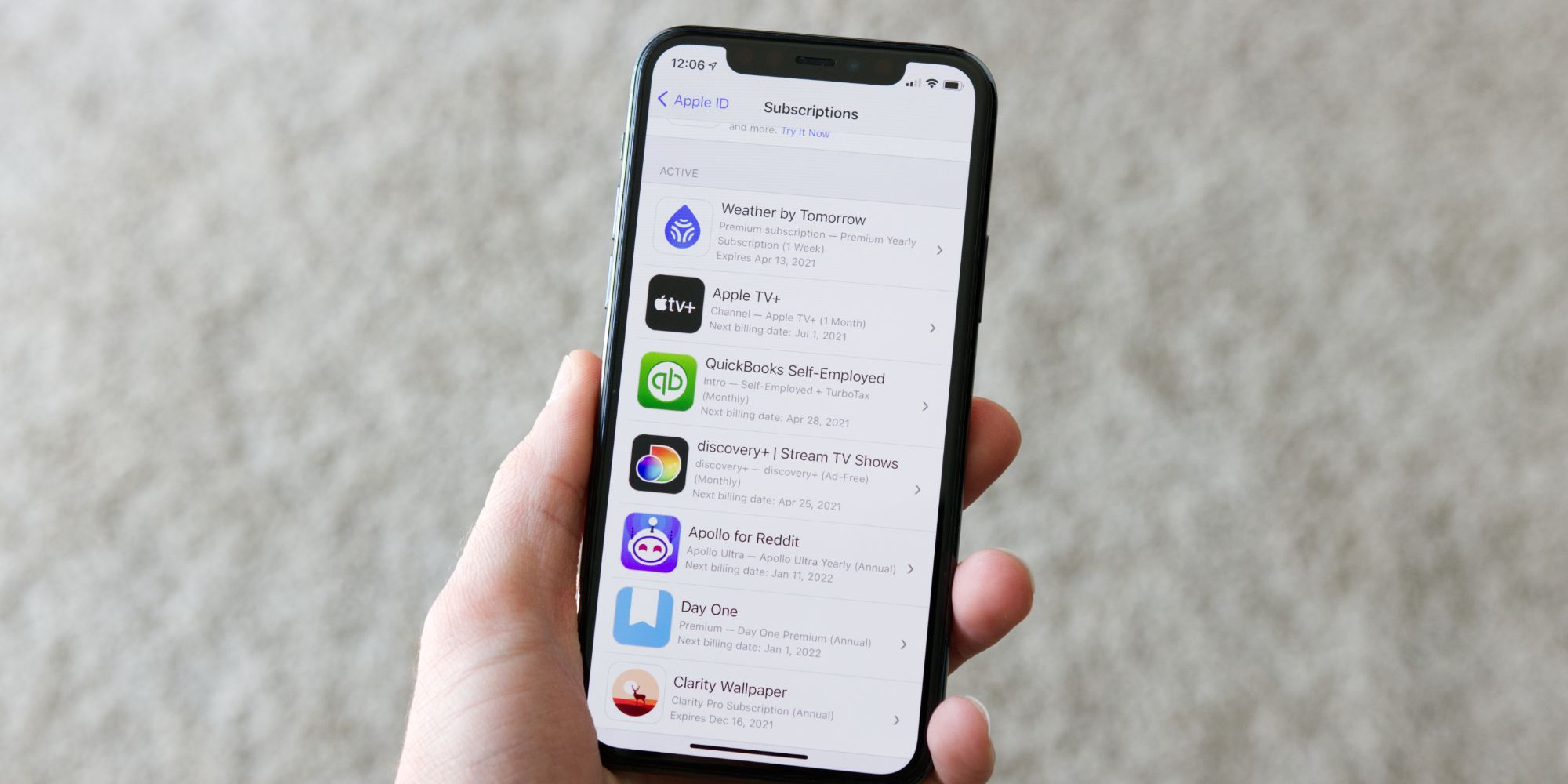App subscriptions on an iPhone