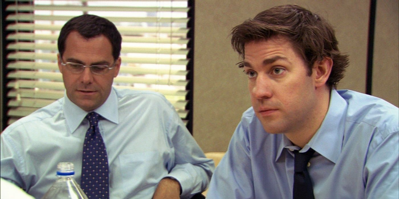 Jim and David Wallace in a meeting in The Office