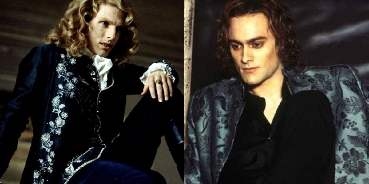 Lestat (Tom Cruise) wearing 18th century finery in Interview with a Vampire and more modern clothing as Stuart Townsend in Queen of the Damned