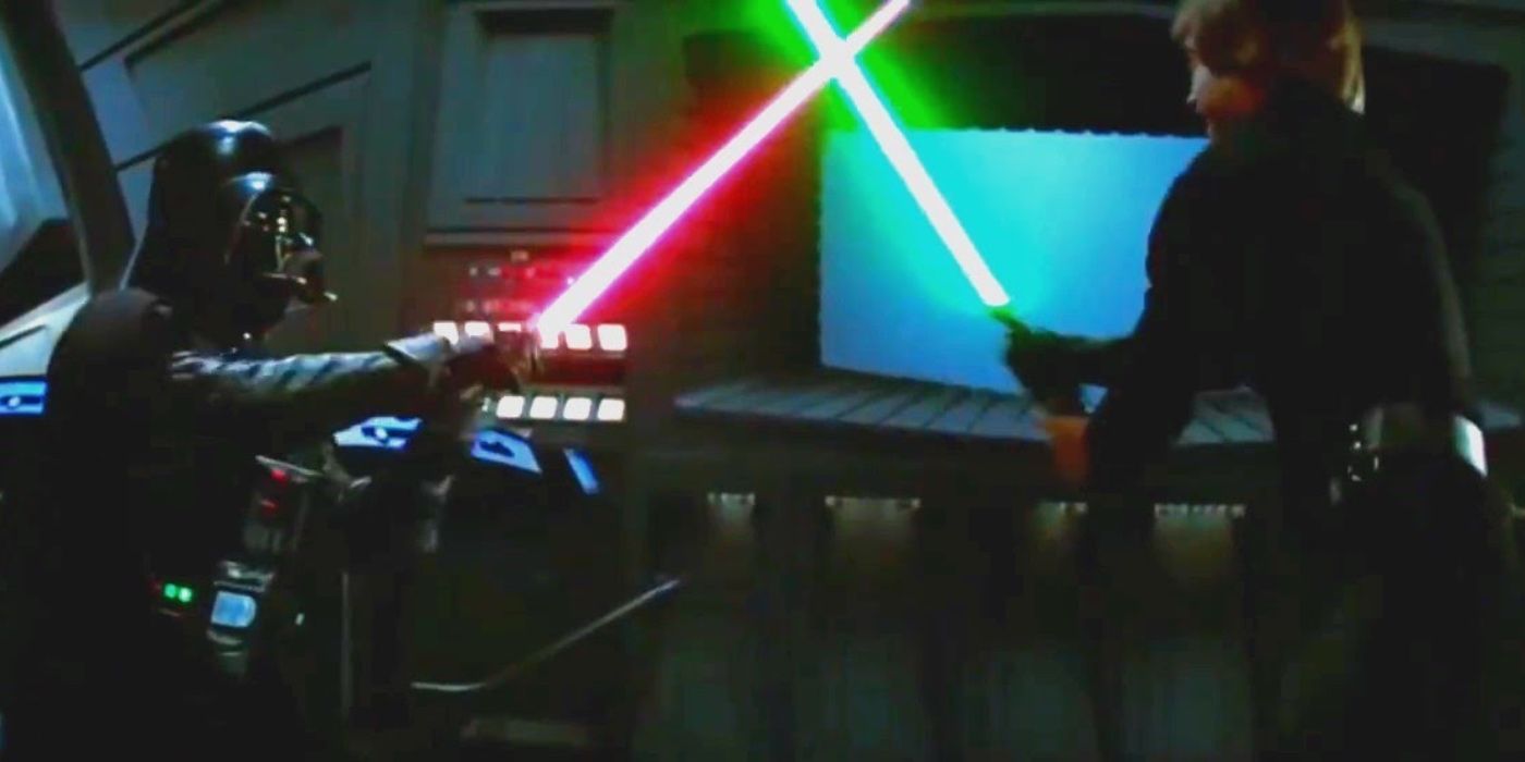 Luke Skywalker en Darth Vader botsen in Return of the Jedi