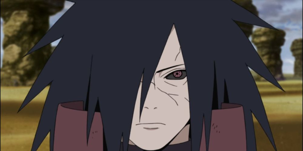 Closeup of Madara in Naruto close up in a wasteland.