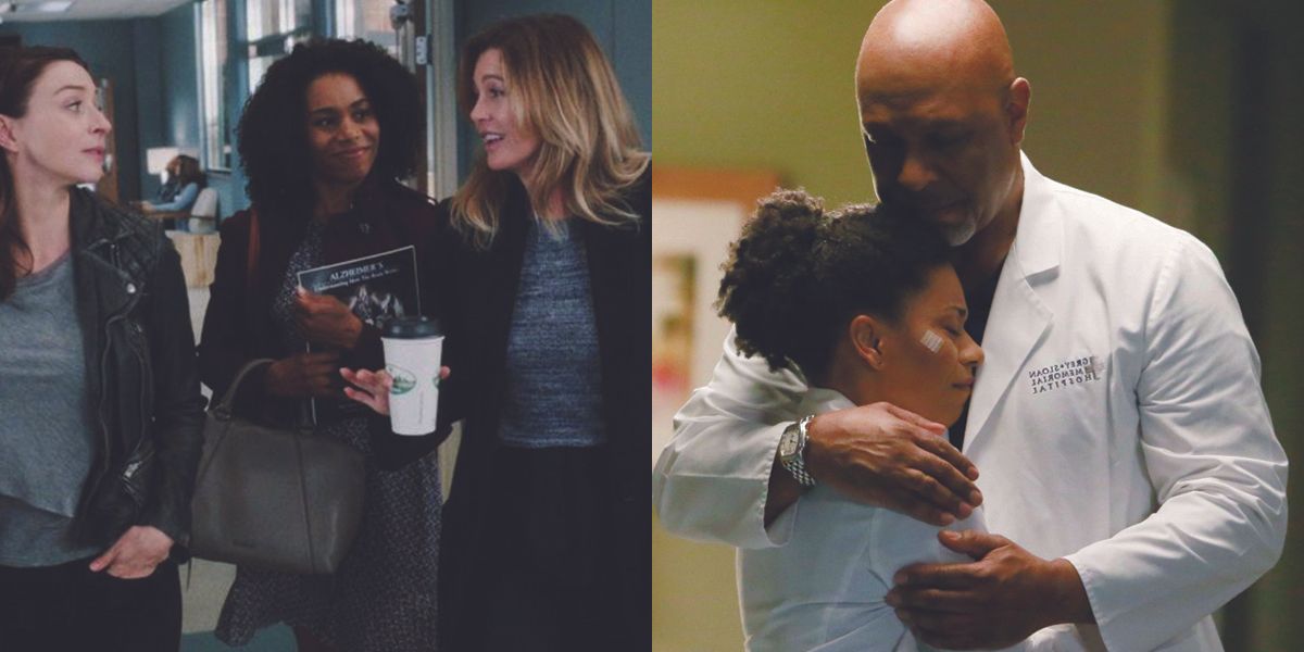 An image of Maggie, Amelia and Meredith in Grey-Sloan. In the other, Richard and Maggie hugging in Grey&rsquo;s Anatomy
