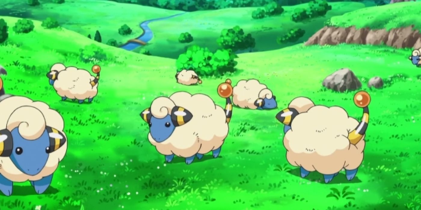A flock of Mareeps in the Pokemon series 