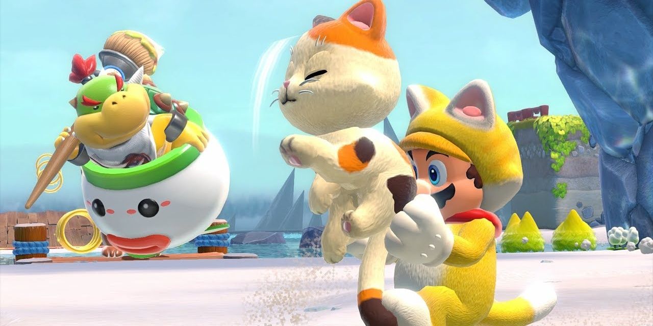 Mario carrying cat in Bowser's Fury 