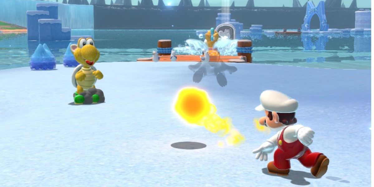 Mario attacking Koopa in Bowser's Fury 