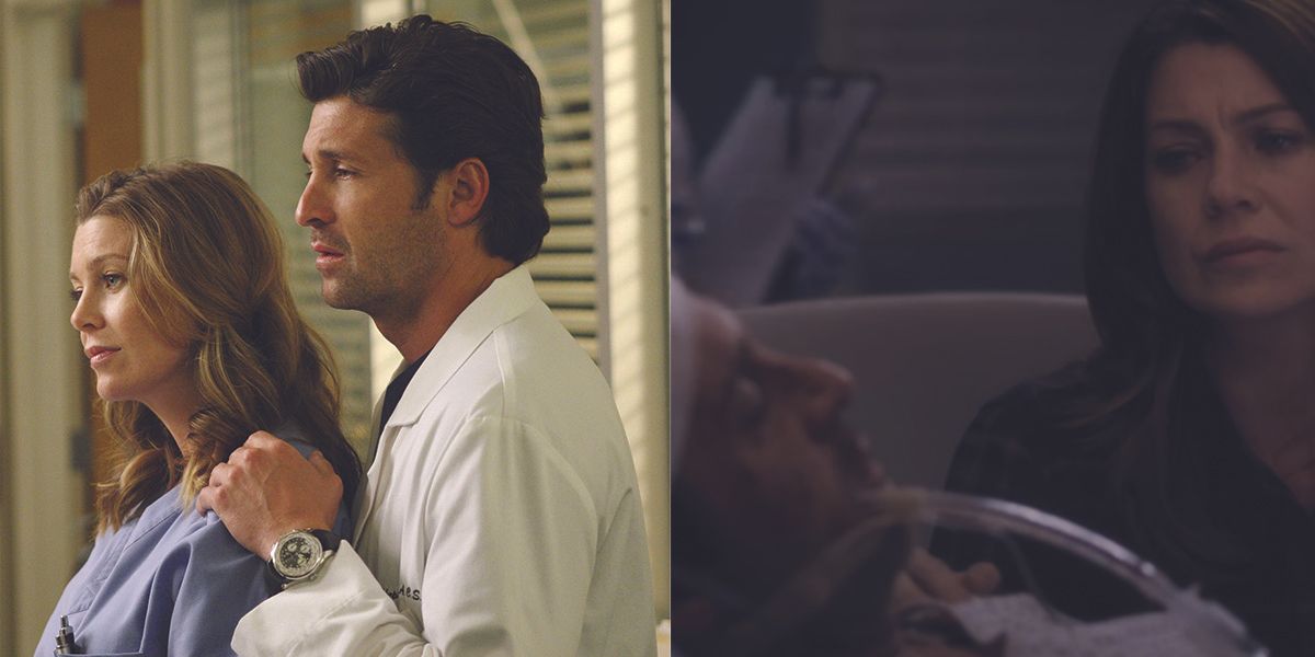 An image of Meredith and Derek standing together. The other shows him on his death bed