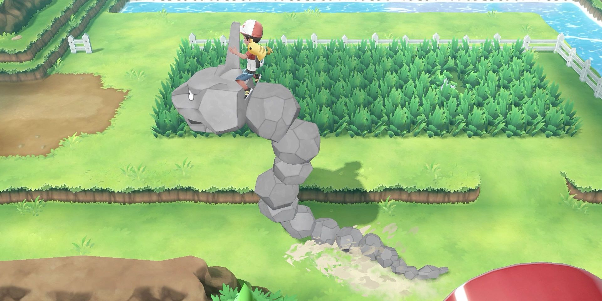 O jogador monta em um Onix em Pokémon