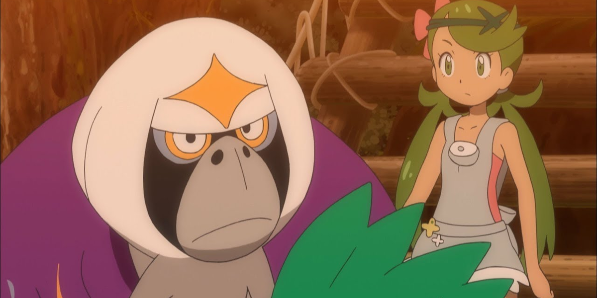 Oranguru scowls at the camera in the Pokemon anime
