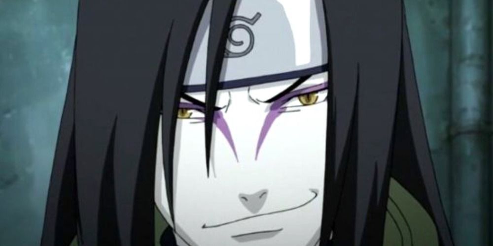 Closeup of Orochimaru in Naruto with a smug smile
