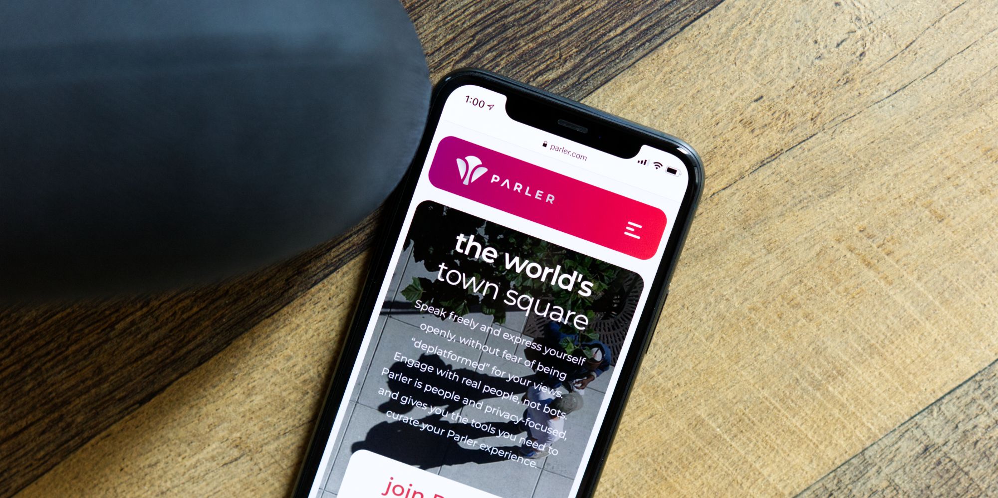 The Parler website on an iPhone 11 Pro