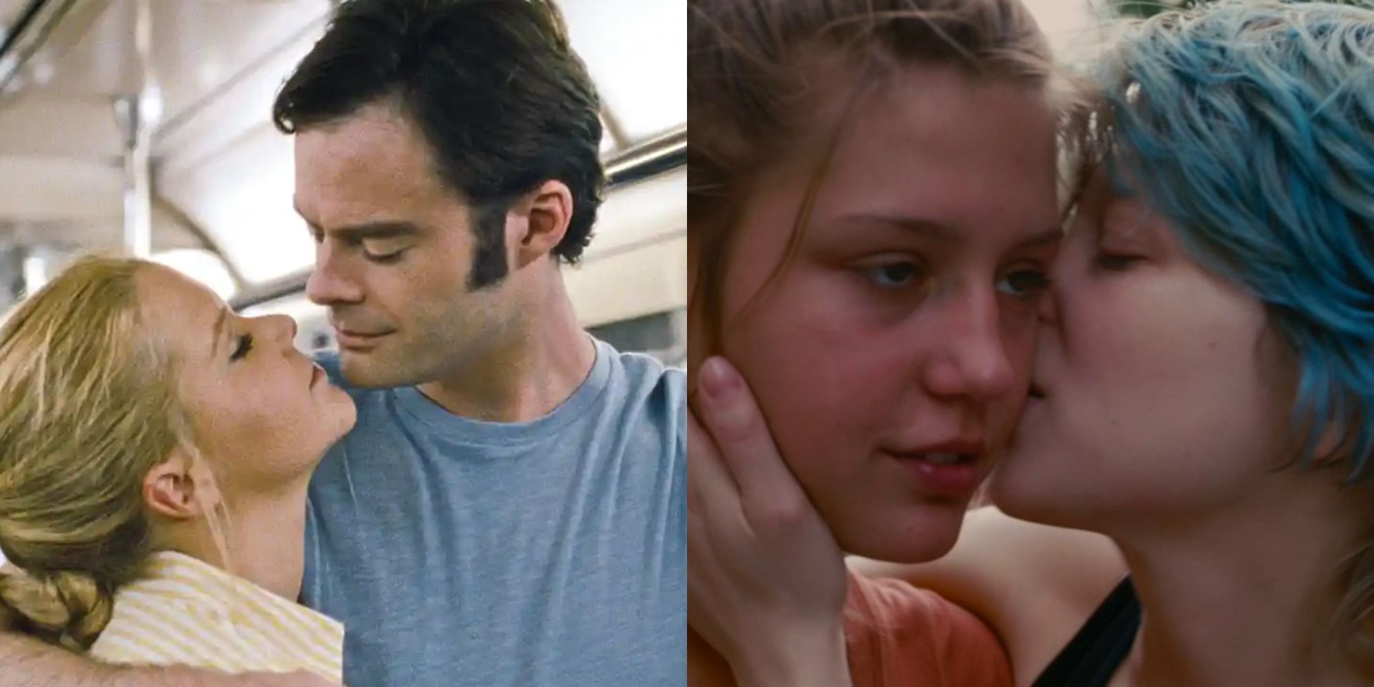 Two side by side images from Trainwreck and Blue is the Warmest Color