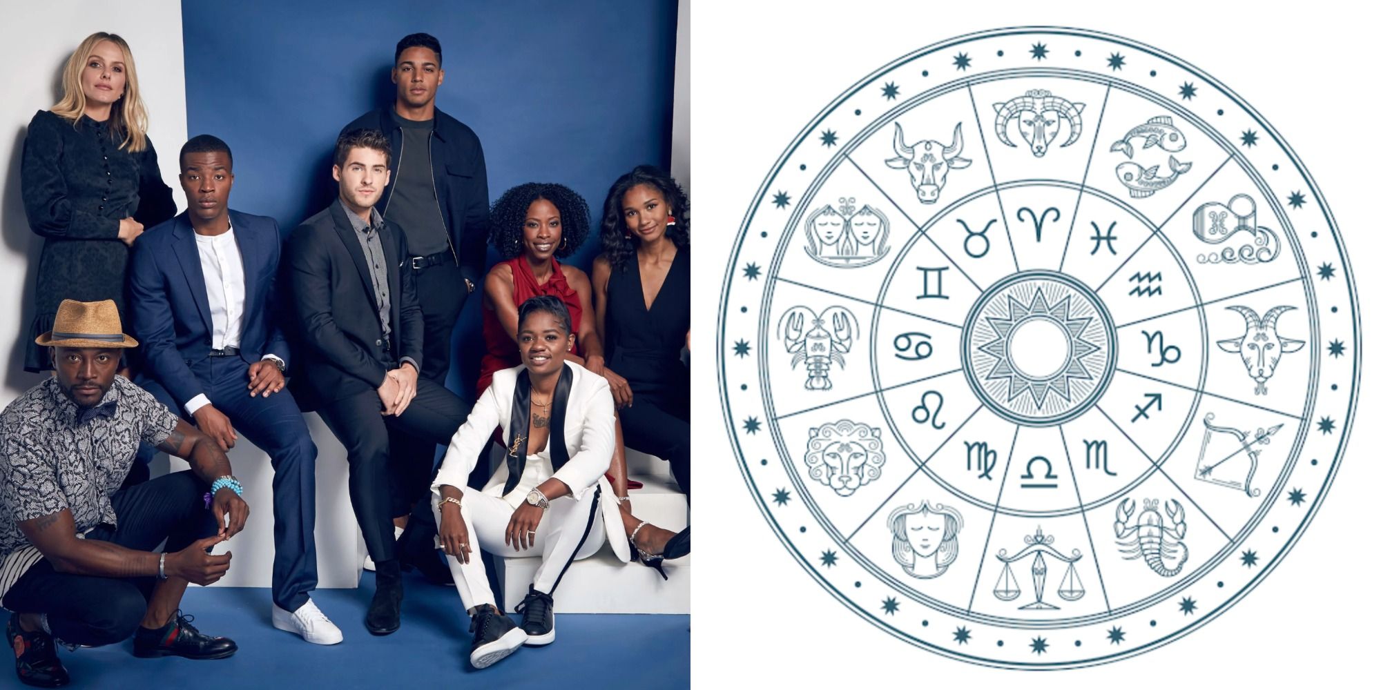 Cast of The American and a Zodiac Sign wheel.