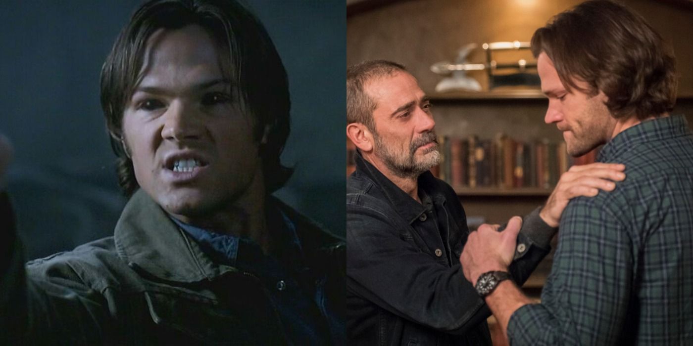 Sam on left, Sam and John on right in Supernatural split image