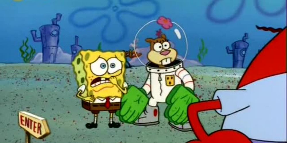 SpongeBob and Sandy getting caught doing karate 