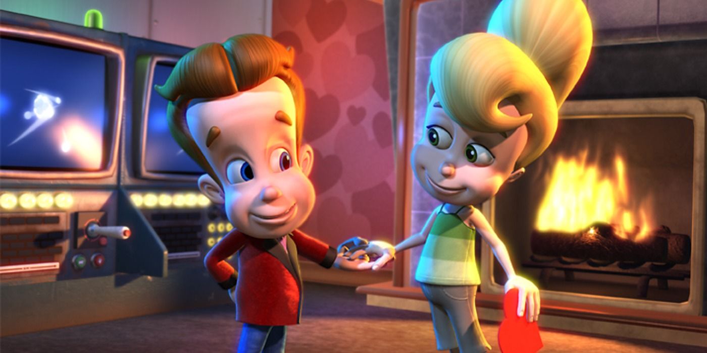 Jimmy and Cindy holding hands in Jimmy Neutron