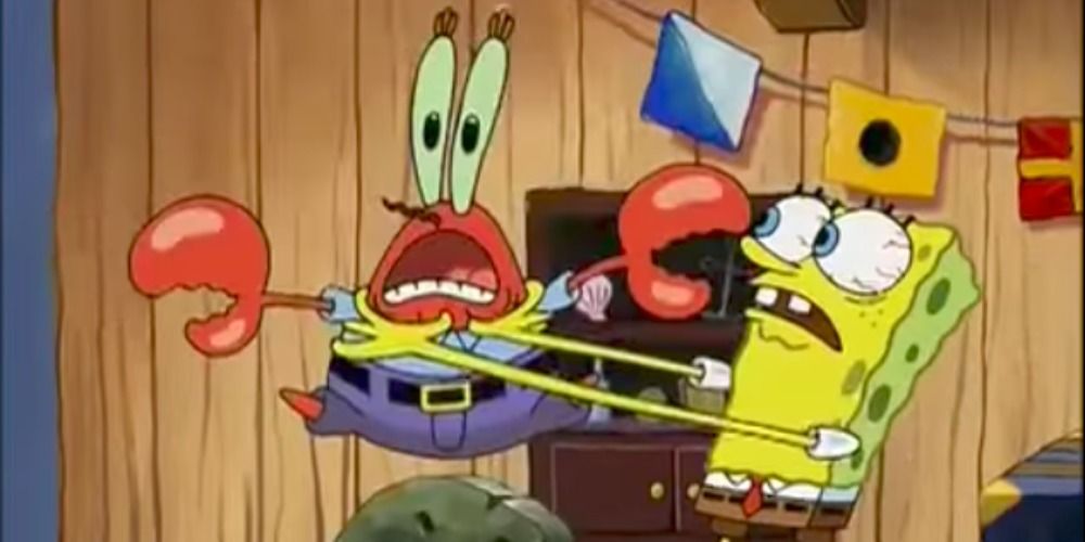 SpongeBob choking Mr Krabs over firing Squidward 