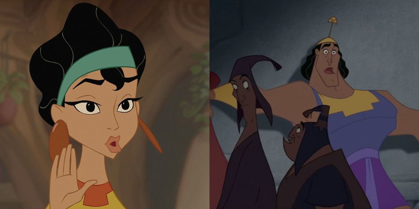 Chicha on left, Kronk on right in The Emperor's New Groove split image