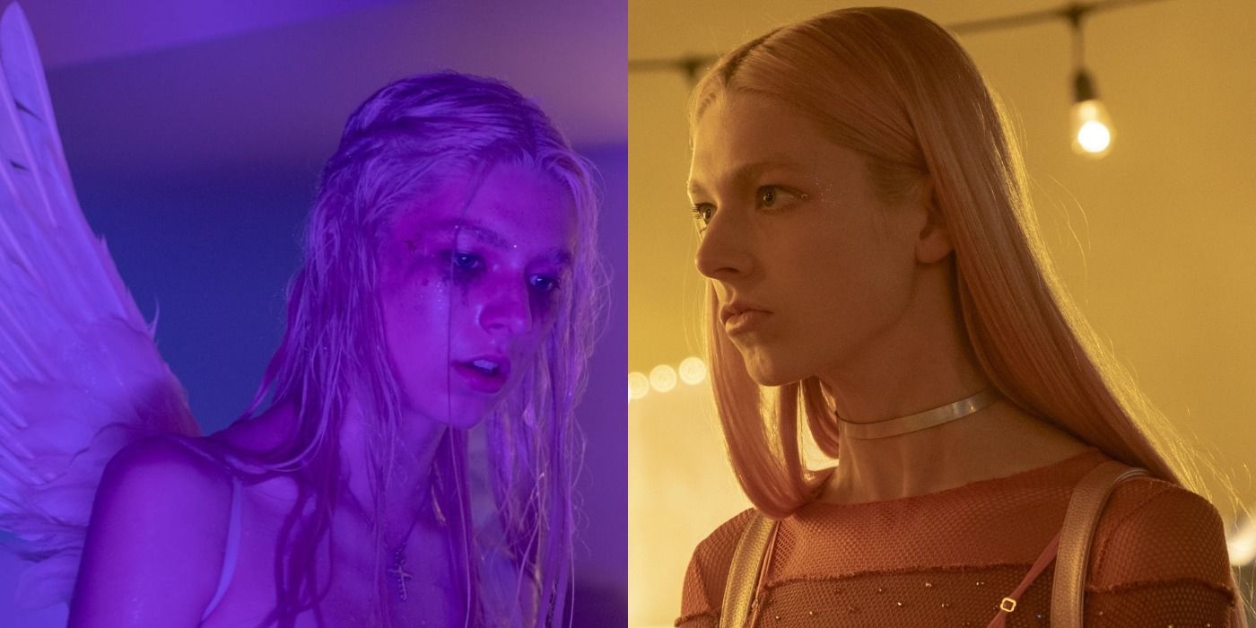 Jules in Euphoria: Montage of her crying, dressed as an angel; profile of her face