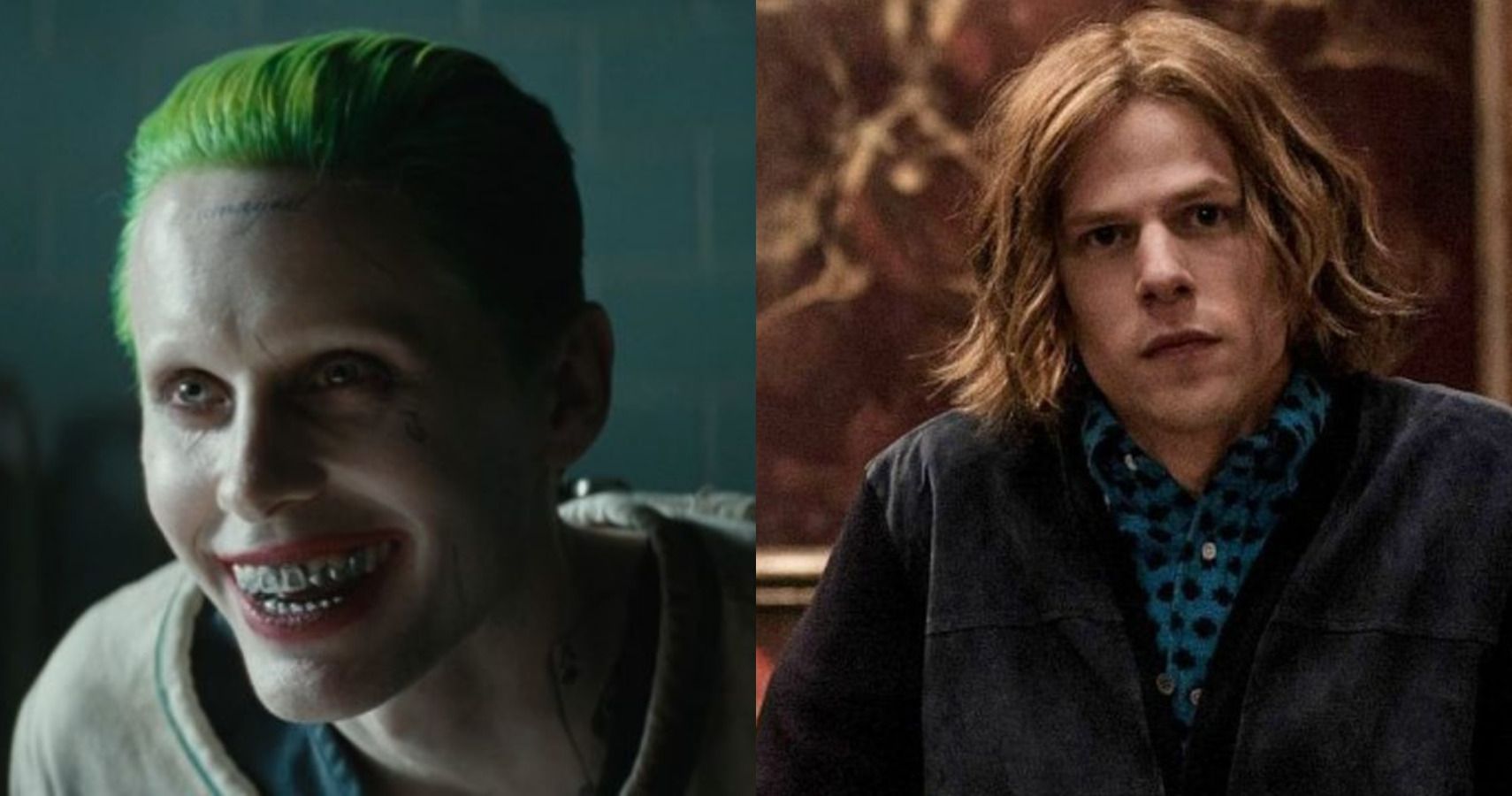 Split image of the Joker and Lex Luthor