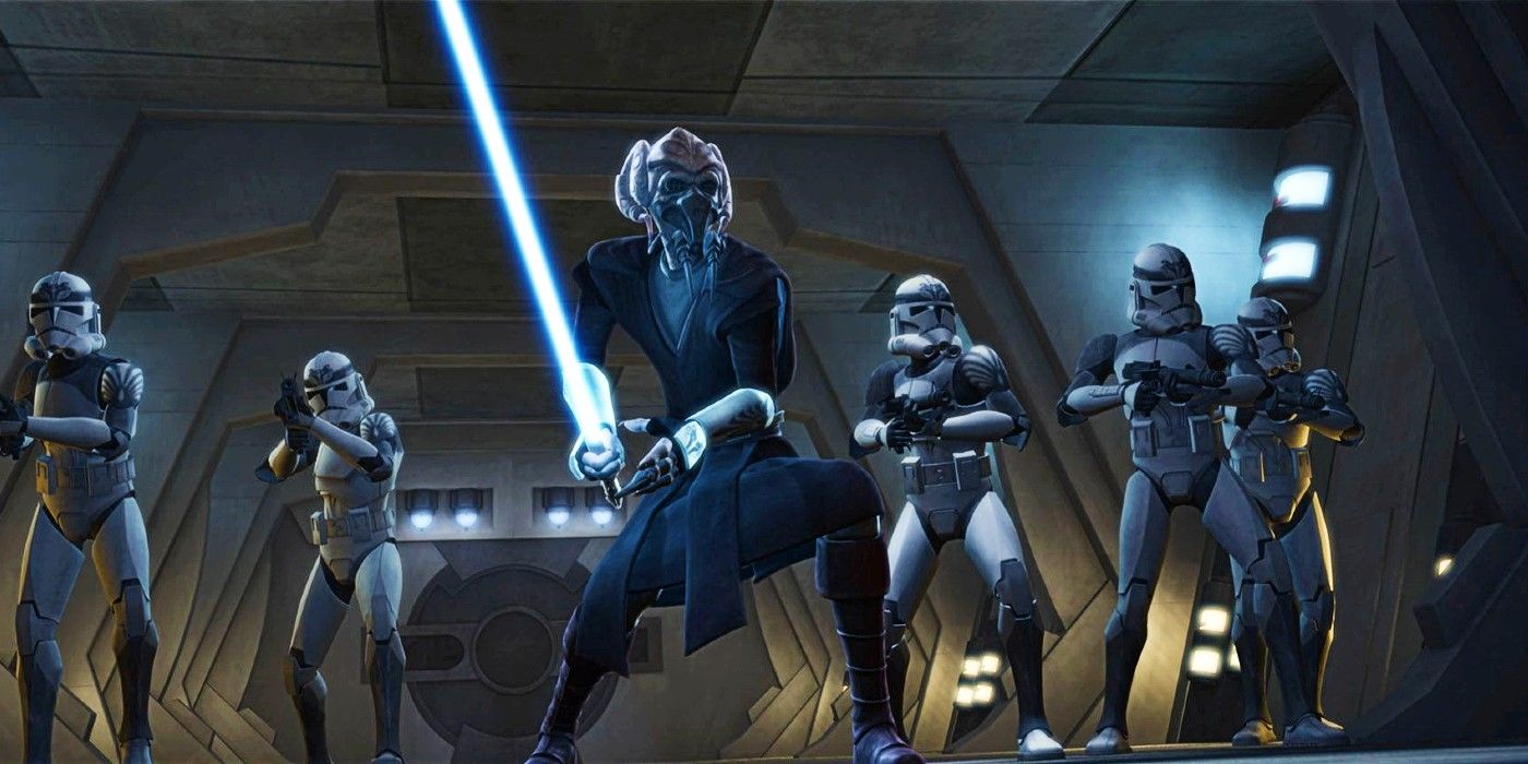 Plo Koon fights with clones in Star Wars: The Clone Wars