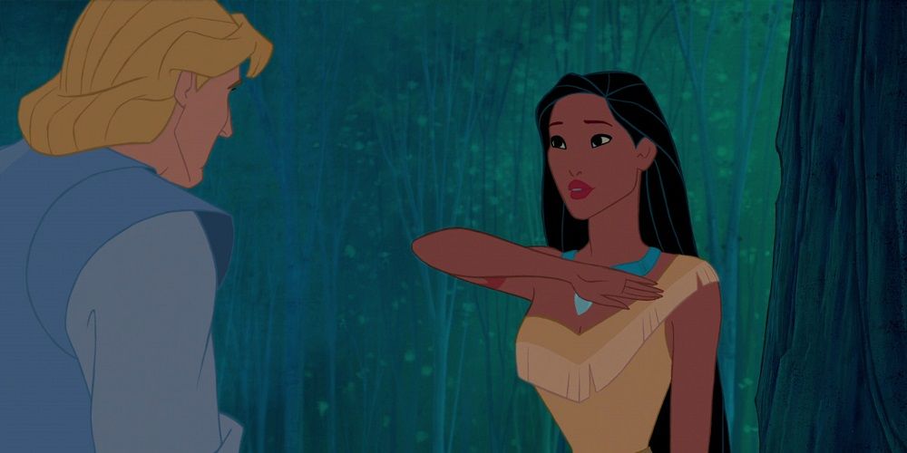 Pocahontas gesutres to John Smith in Pocahontas