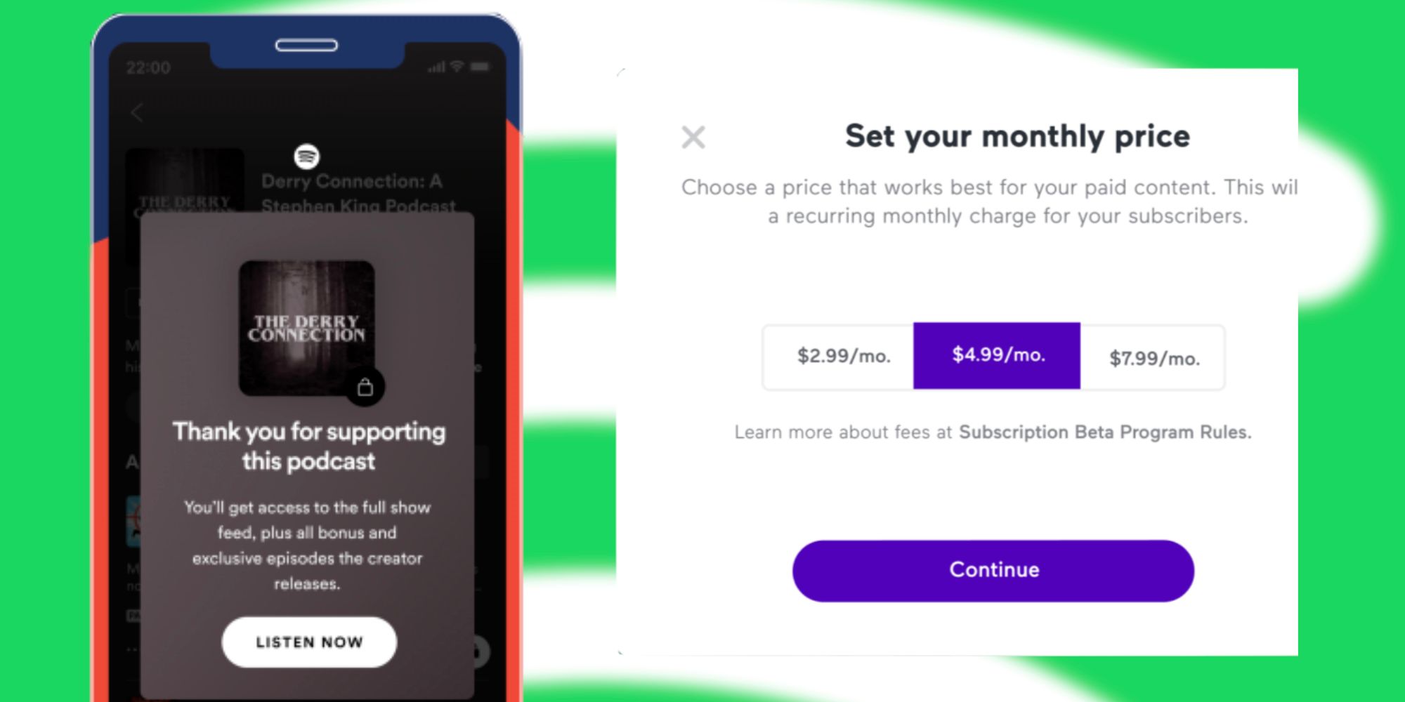 Spotify podcast subscription with Anchor price tool
