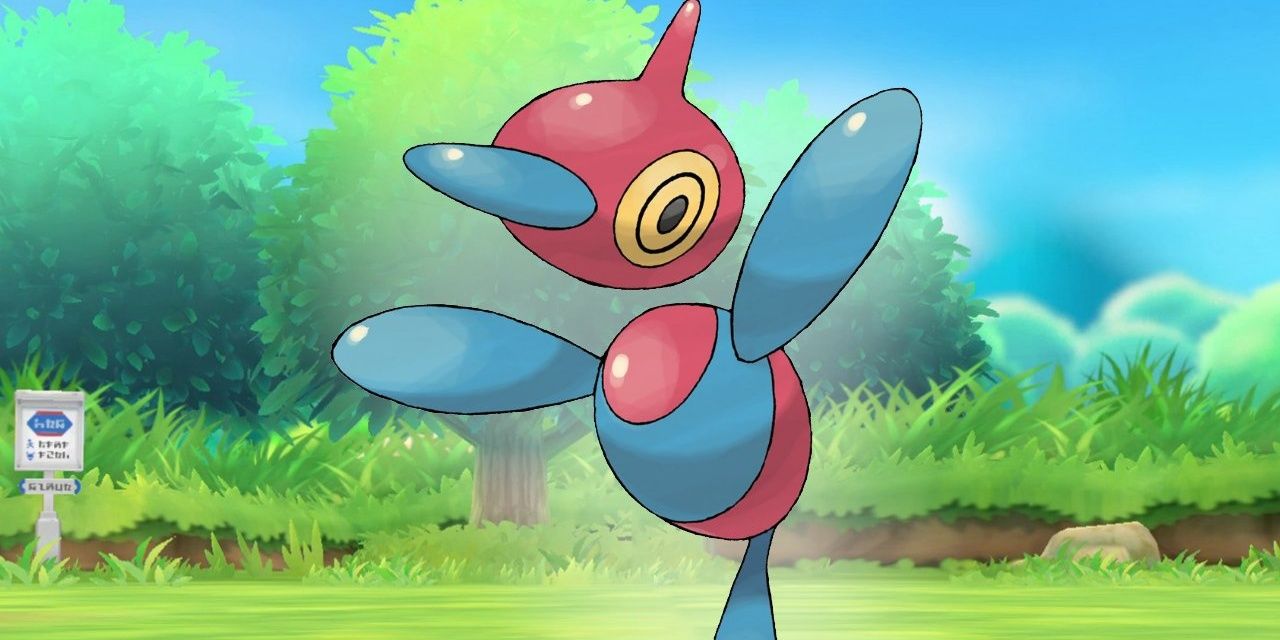 Porygon Zdances in a field from the Pokemon series.