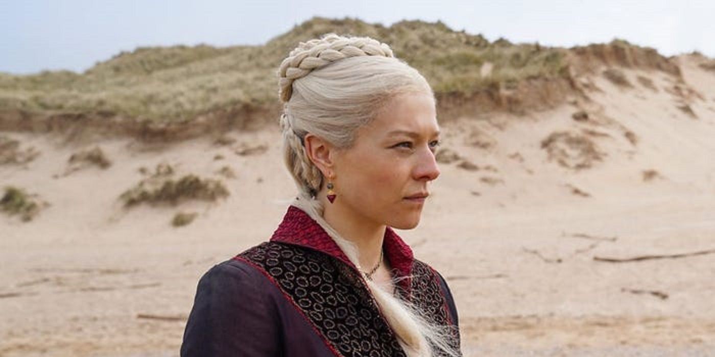 Rhaenyra looking serious on a beach in House of the Dragon