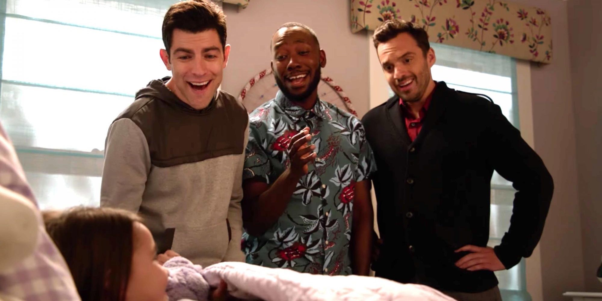 Schmidt, Nick and Winston singing to Ruth 