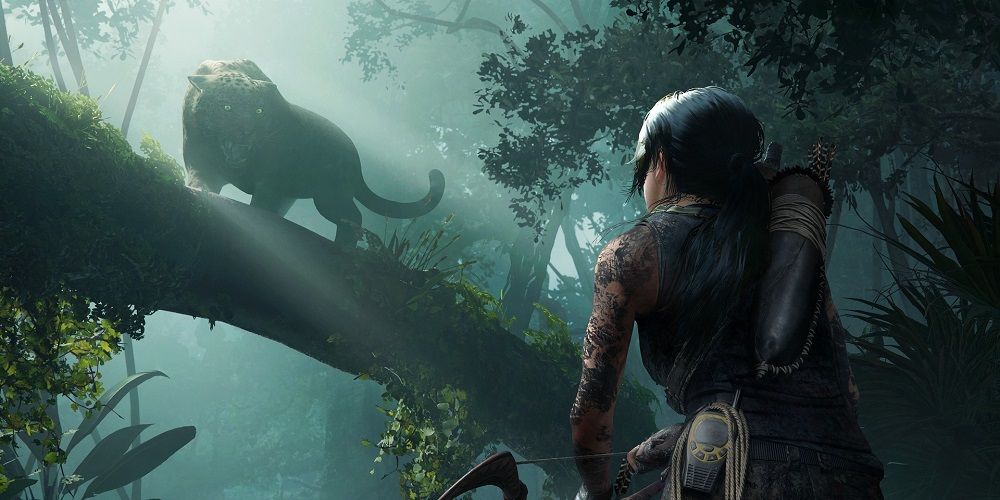 Lara faces a jaguar in Shadow of the Tomb Raider
