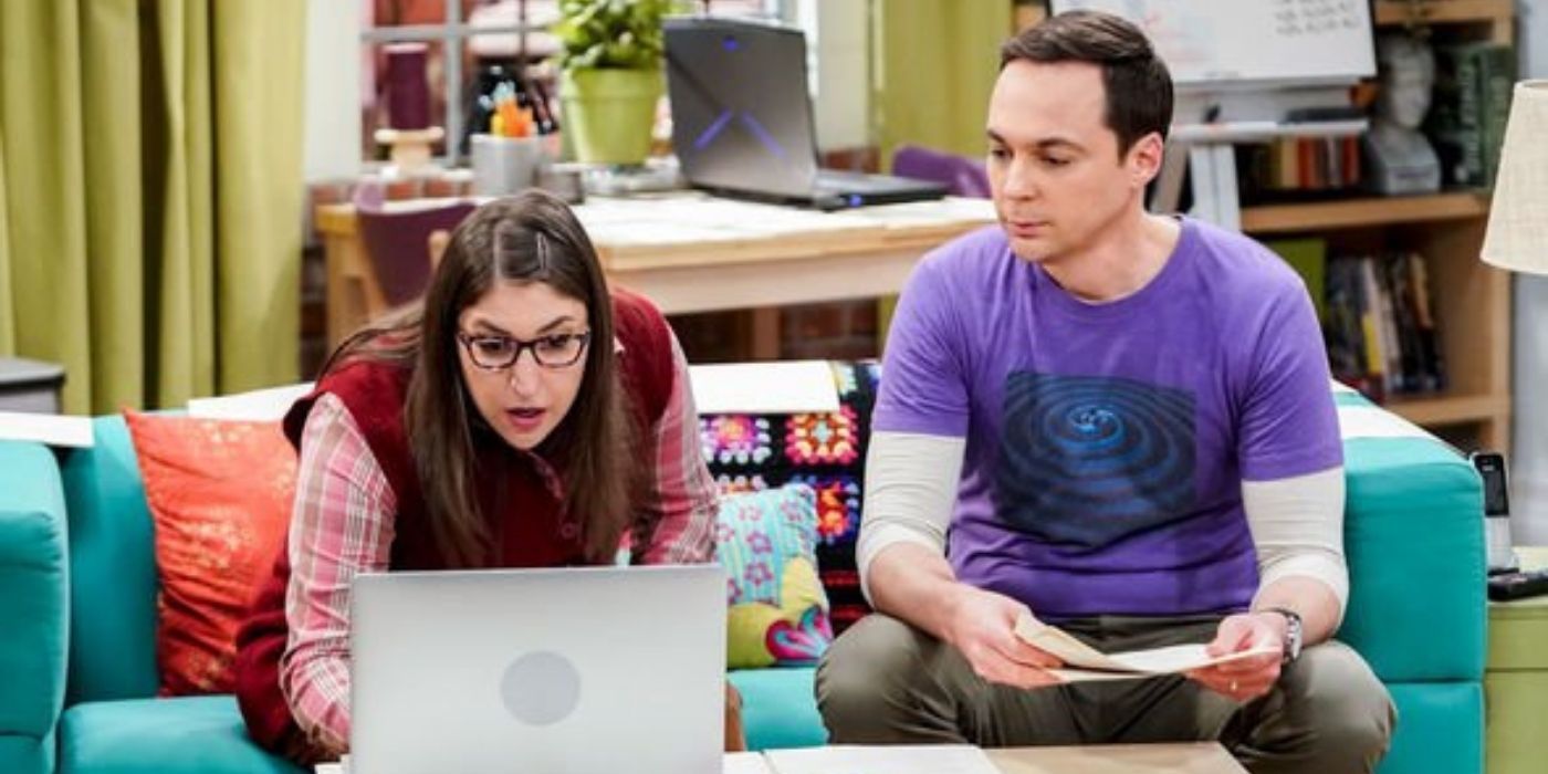 Sheldon and Amy on the computer on The Big Bang Theory