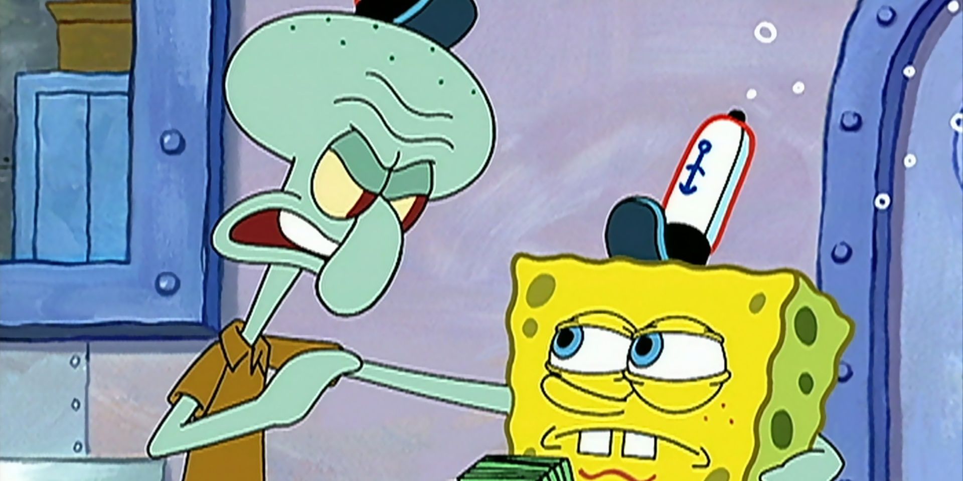 Squidward telling SpongeBob to go on strike with him