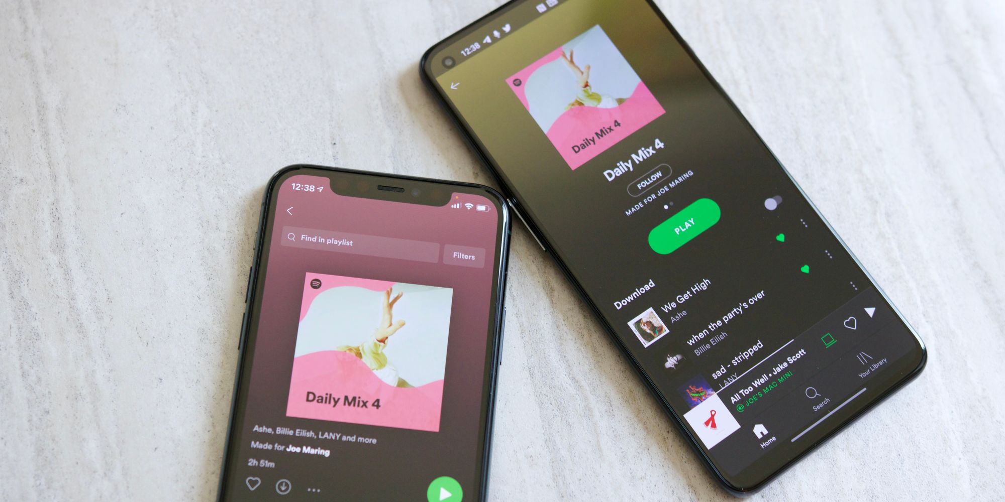 Spotify app on an iPhone and Android phone
