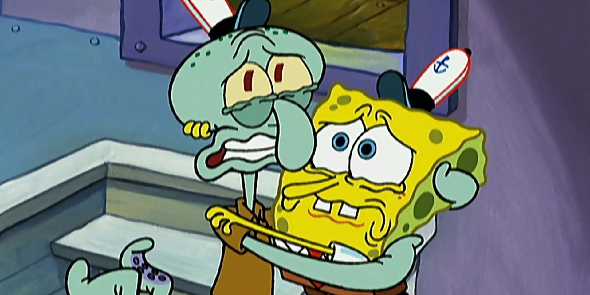 Squidward tells SpongeBob he likes him when scared 