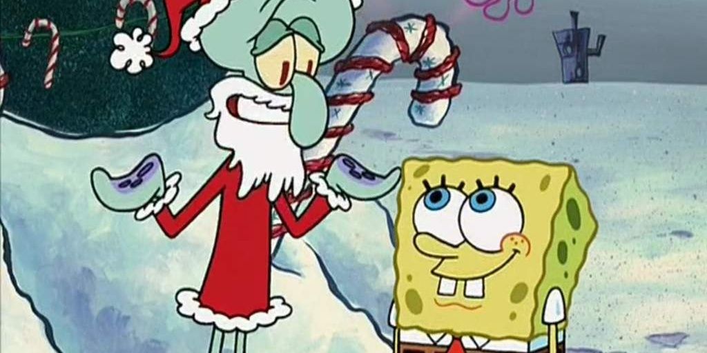 Squidward dressed as Santa to cheer SPongeBob up 