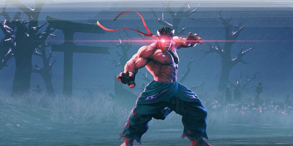 Evil Ryuwith glowing red eyes in Street Fighter 