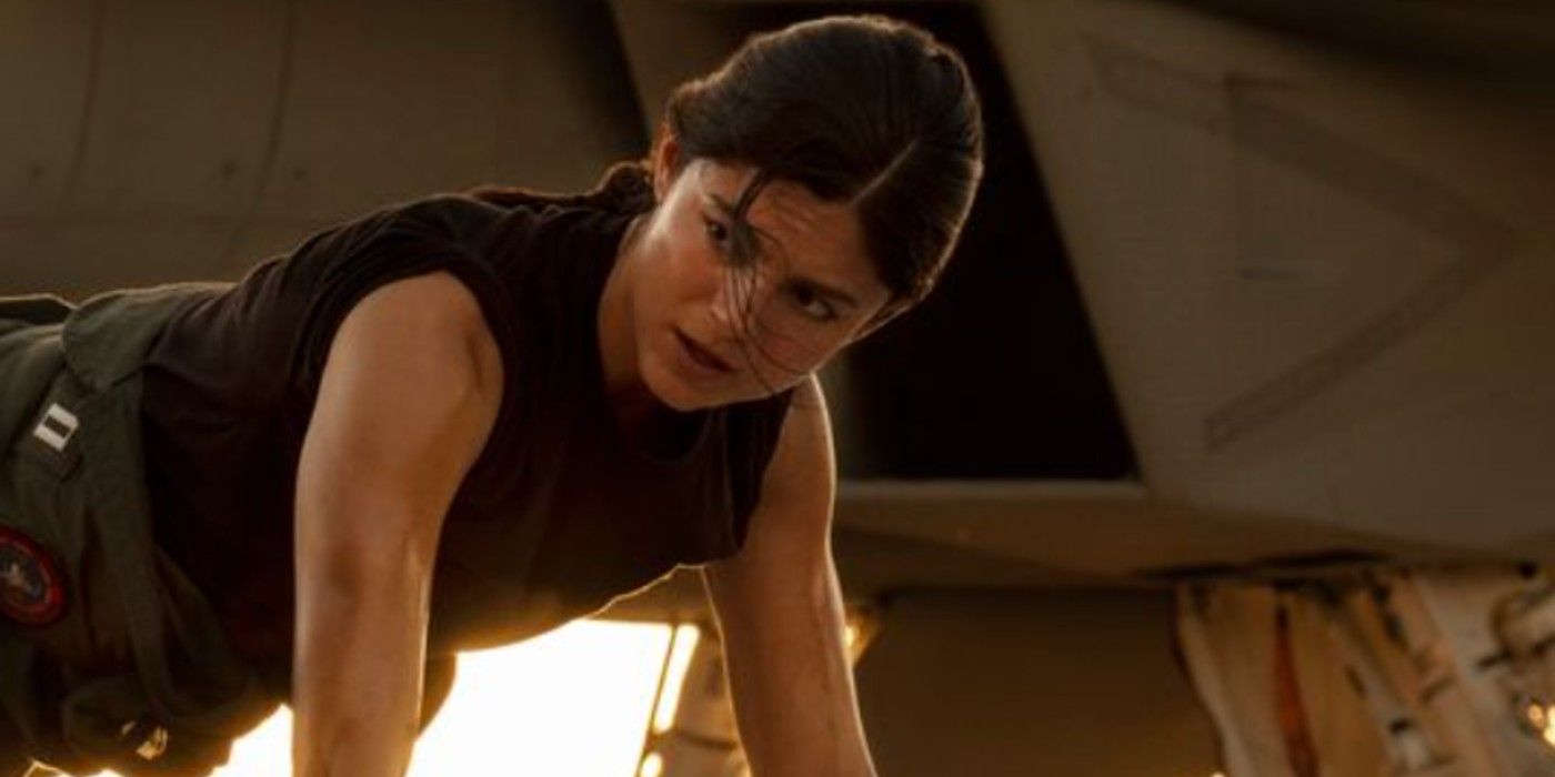 An image of Monica Barbaro exercising in Top Gun 2