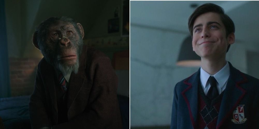 Split image of Pogo and Five from Umbrella Academy