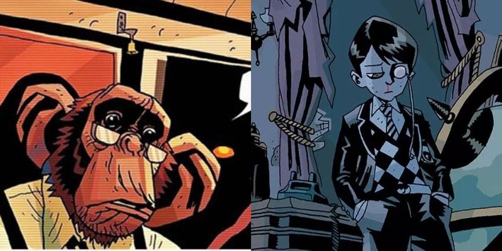 Split images of Pogo and Five in the Umbrella Academy comics