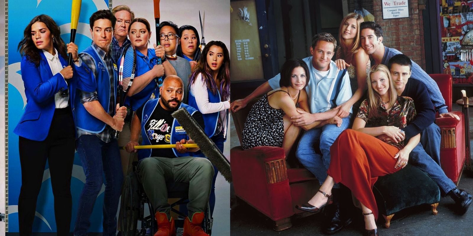 Split image of the Superstore cast and the Friends cast