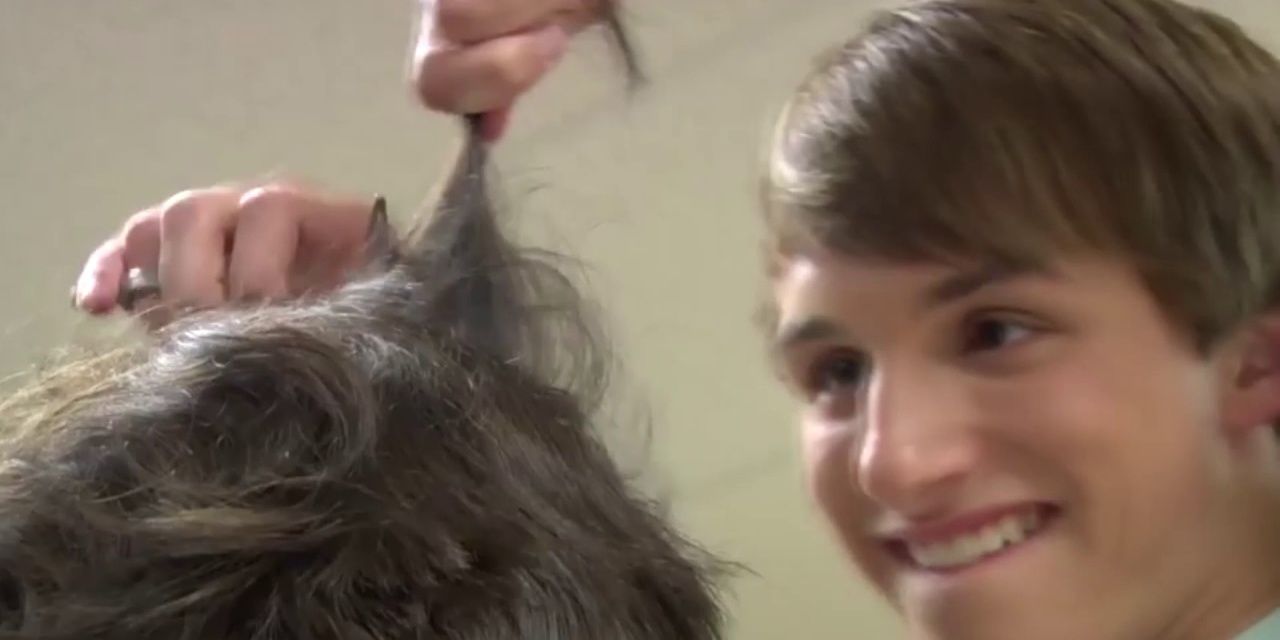 Fred Figglehorn getting a haircut on YouTube.