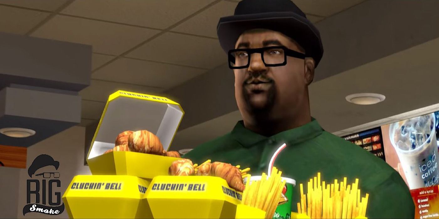 Big Smoke with tons of fried chicken and food in Grand Theft Auto: San Andreas